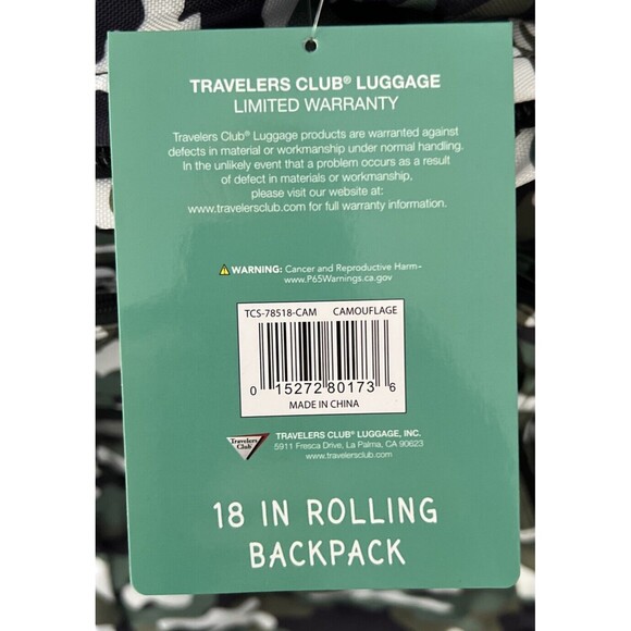 Travelers Club 18-inch Rolling Backpack Camouflage Telescopic handle wheels - Picture 16 of 16
